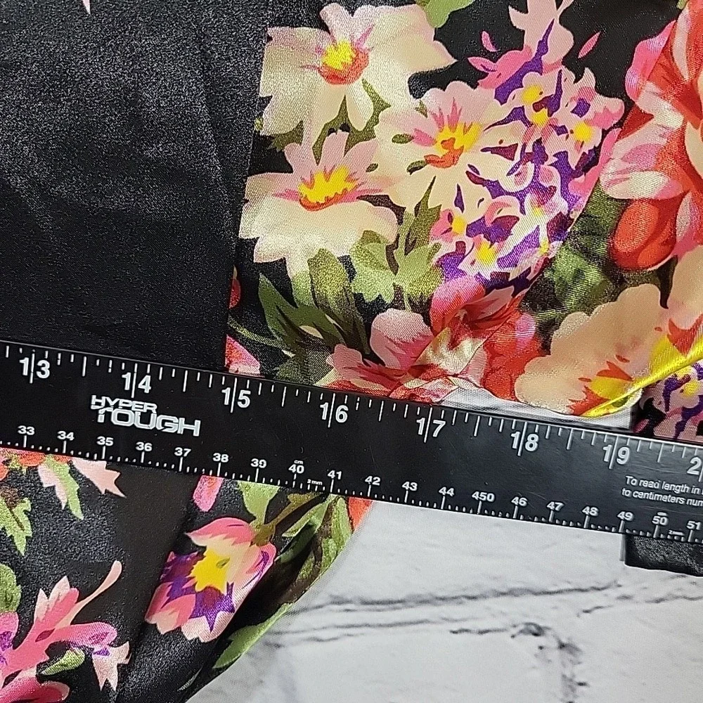 Vintage Ladygang Floral Kimono Silky Polyester Robe Black Tie Sz S Glam Mob Wife
